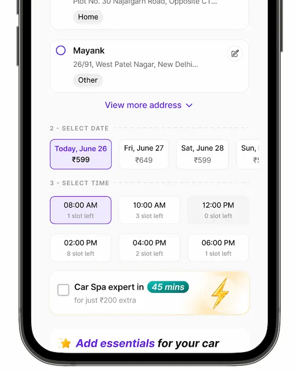 Date and time slot selection in the Park+ app